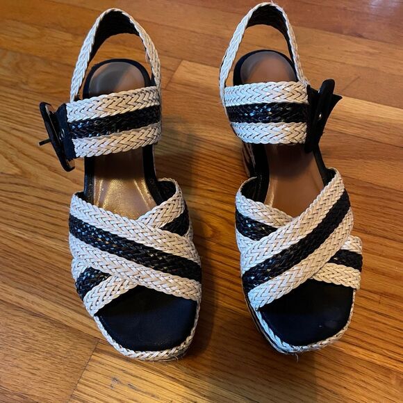 AZURA | cream & black amare heeled platform sandals 38 - Picture 2 of 9